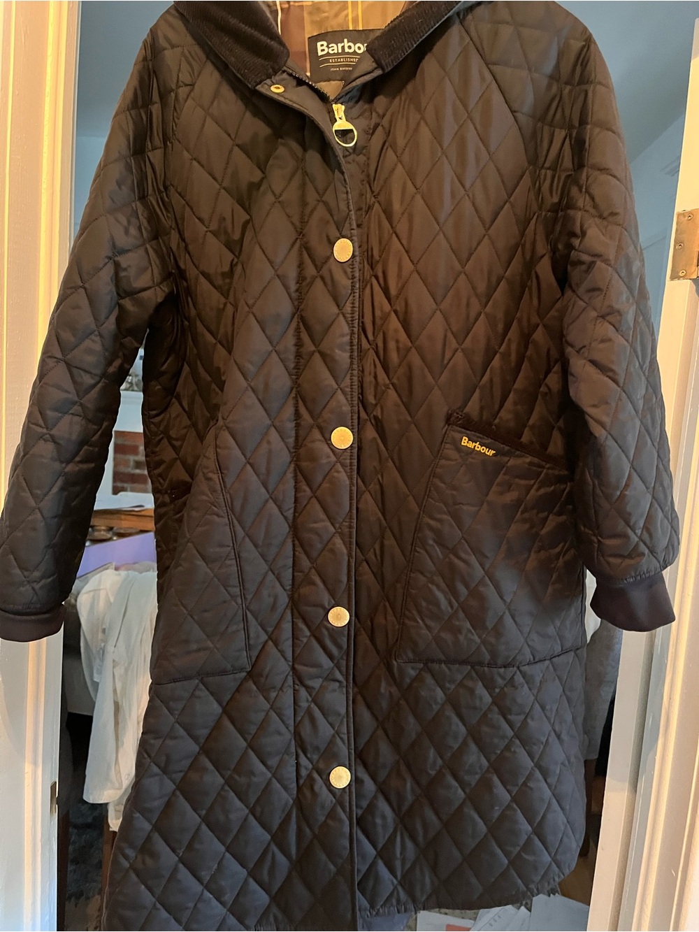 Barbour Quilted Black Utility Jacket with Gold-Tone Hardware